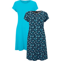 Bonprix Sukienka shirtowa z rozcięciami po bokach (2 szt.) ciemnoniebieski w kwiaty + niebieski karaibski