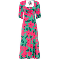 Bonprix Sukienka midi z rozcięciem zielono-różowy w kwiaty