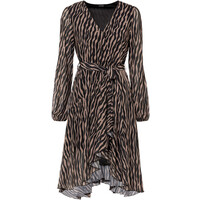 Bonprix Sukienka z dżerseju z siatkową wstawką czarno-brunatny w paski zebry