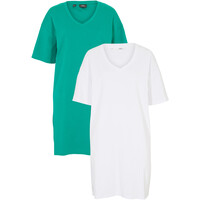 Bonprix Sukienka shirtowa z dekoltem w serek, oversized (2 szt.) zielono-miętowy + biały
