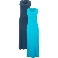 Bonprix Długa sukienka bawełniana (2 szt.) niebieski karaibski + ciemnoniebieski