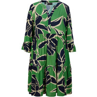 Bonprix Sukienka z falban z wiskozy zielony opalowy - ciemnoniebieski w roślinny wzór