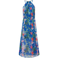Bonprix Sukienka z siatkowego materiału niebieski w roślinny wzór
