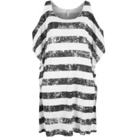 Bonprix Sukienka plażowa z wycięciami czarno-biały w paski