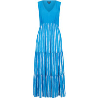 Bonprix Długa sukienka z tkaniny z kreszowanej wiskozy niebieski morski - biały w paski