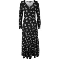 Bonprix Długa sukienka ze zrównoważonej wiskozy z nadrukiem, długi rękaw czarny w kwiaty