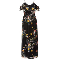 Bonprix Długa sukienka z odsłoniętymi ramionami, w kwiatowy deseń czarny z nadrukiem