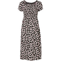 Bonprix Sukienka z nadrukiem i przeszyciem cienkimi gumkami czarny w kwiaty