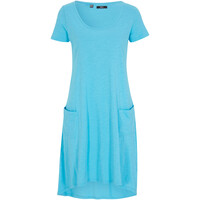Bonprix Krótka sukienka bawełniana z przędzy mieszankowej, krótki rękaw niebieski karaibski