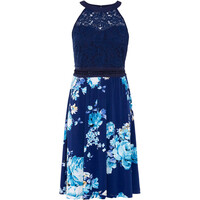 Bonprix Sukienka z koronką ciemnoniebiesko-lila-jasnoróżowy w kwiaty