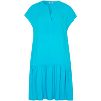 Bonprix Sukienka tunikowa w długości do kolan, z falbaną i dekoltem henley niebieski karaibski