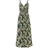 Bonprix Długa sukienka ciemnozielono-piaskowy beżowy w kwiaty