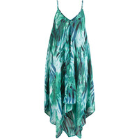 Bonprix Długa sukienka plażowa z poliestru z recyklingu zielono-turkusowy z nadrukiem