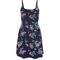 Bonprix Sukienka z dżerseju z nadrukiem ciemnoniebieski - flamingi