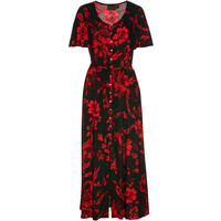 Bonprix Długa sukienka z wiskozy czarno-czerwony w kwiaty