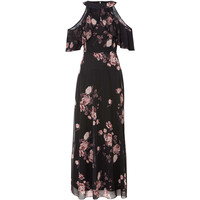 Bonprix Długa sukienka z siatkowego materiału, w krótszej długości czarny w kwiaty