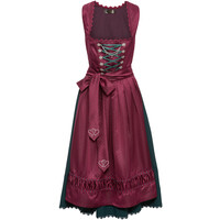 Bonprix Sukienka ludowa z haftowanym fartuchem z satyny (2 części) magenta - wzorzysty