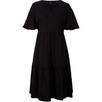 Bonprix Sukienka z falban, w długości do kolan, z bawełny czarny