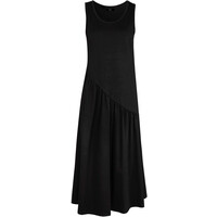Bonprix Sukienka shirtowa bawełniana z asymetrycznymi falbanami, w dł. do łydki czarny