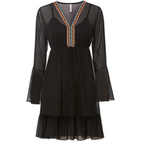 Bonprix Sukienka z siatkowego materiału z koronkową tasiemką czarny