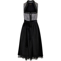 Bonprix Sukienka ludowa z drukowaną częścią spódnicową i aksamitnymi wstawkami (2 części) czarno-kremowy z nadrukiem