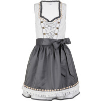 Bonprix Sukienka w ludowym stylu z fartuchem, dł. przed kolano (2 części) srebrno-czarny