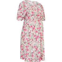 Bonprix Sukienka ciążowa z marszczonymi rękawami, ze zrównoważonego materiału kremowy jasnoróżowy w kwiaty