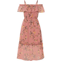 Bonprix Sukienka off-shoulder różowobrązowy w kwiaty
