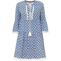 Bonprix Sukienka tunikowa niebiesko-biel wełny z nadrukiem
