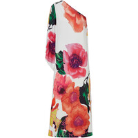 Bonprix Sukienka one-shoulder biało-zielono-różowy w kwiaty