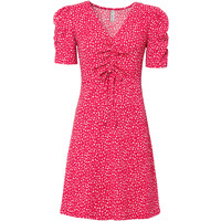 Bonprix Krótka sukienka z elastycznej krepy różowy magenta w kwiaty