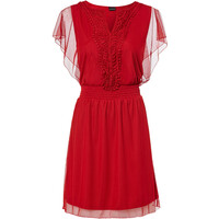Bonprix Sukienka z siatkowego materiału z koronką czerwony