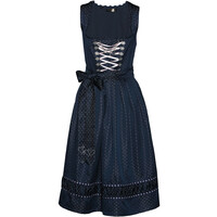 Bonprix Sukienka ludowa z haftowanym fartuchem z satyny (2 części) ciemnoniebiesko-pastelowy jasnoróżowy wzorzysty