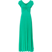 Bonprix Długa sukienka z marszczeniem szmaragdowo-zielony