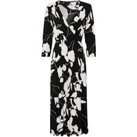 Bonprix Sukienka midi ze zrównoważonej wiskozy czarno-biel wełny z nadrukiem