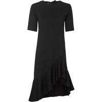 Bonprix Sukienka z asymetryczną linią dołu i sznurowaniem, z materiału w strukturalny wzór czarny