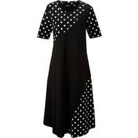 Bonprix Sukienka bawełniana midi w kropki, ze szwami dzielącymi czarno-biały w kropki