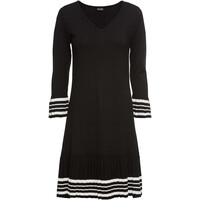 Bonprix Sukienka dzianinowa z plisowaną częścią spódnicową czarno-biel wełny w paski