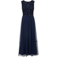 Bonprix Długa sukienka z aplikacją z perełek ciemnoniebieski