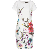 Bonprix Sukienka ołówkowa z nadrukiem biały w kwiaty