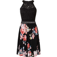Bonprix Sukienka z koronką czarny - jasnoróżowy w kwiaty