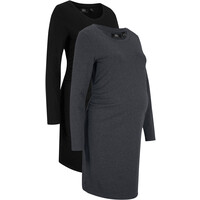 Bonprix Sukienka shirtowa ciążowa (2 szt.) antracytowy melanż + czarny