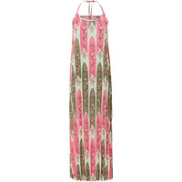 Bonprix Sukienka plisowana różowo-oliwkowy z nadrukiem