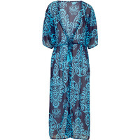 Bonprix Sukienka kaftanowa plażowa z poliestru z recyklingu ciemnoniebiesko-jasnoniebieski w graficzny wzór