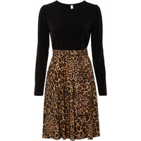 Bonprix Sukienka z wiązanym paskiem czarno-brązowy leo