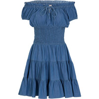 Bonprix Sukienka dżinsowa z dekoltem carmen, krótka jasnoniebieski denim