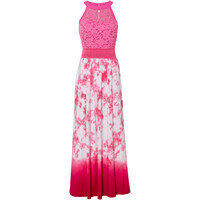 Bonprix Długa sukienka z koronką różowo-biały z nadrukiem