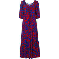 Bonprix Długa sukienka maxi ze zrównoważonej wiskozy niebiesko-czerwony w roślinny wzór