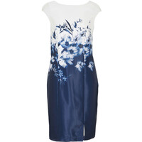 Bonprix Sukienka ołówkowa z koronką biel wełny - ciemnoniebieski w roślinny wzór
