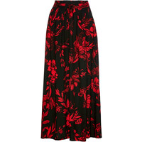 Bonprix Spódnica maxi z wiskozy czarno-czerwony w kwiaty
